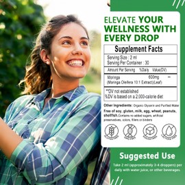 Pure Moringa Liquid Drops, Organic Moringa Oleifera Leaf Extract Liquid for Energy, Metabolism and Immune Support, High Absorption Green Superfood Supplement Than Powder Capsules,Non GMO