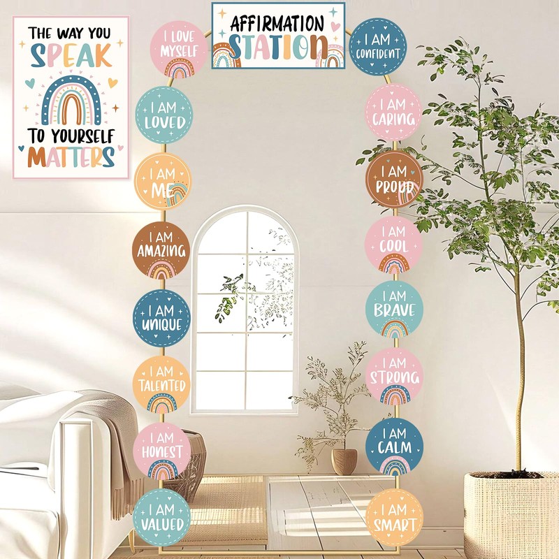 Boho Affirmation Station Bulletin Board Set Rainbow Classroom Decor Positive