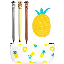 JeVenis Pineapple Pens Ballpoint Pens with Pineapple Pencil Pouch Bags Ins Style Pineapple Notes Stickers for Office Set