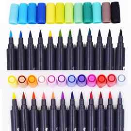SAYEEC 24 Colours Dual Tip Brush Pens with Fineliner Tip Art Marker Soft Flexible Tip Durable Create Watercolor Effect - Best for Adult Coloring Books/Manga/Comic/Calligraphy