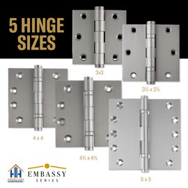 Embassy Door Hinge Solid Brass – 4.5 x 4.5 Inch, Heavy Duty, Satin Nickel, Ball Bearings, Rust Resistant Stainless Steel Pin, Architectural Designer Grade, Home Improvement, 3 Pack
