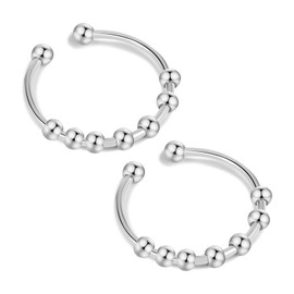 [HUIKKJP] Stress Relief Ring Stainless Steel Beaded Movable Runner Adjustable Men Women Jewelry