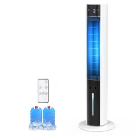 Rellytech 3-in-1 Evaporative Air Cooler, 12H Timer Cooling Fans that Blow Cold Air With 3L Water Tank, 50°Oscillating Tower Fan for Bedroom, Office with 3 Speeds, 2 Ice Pack, Remote Control, Pallid