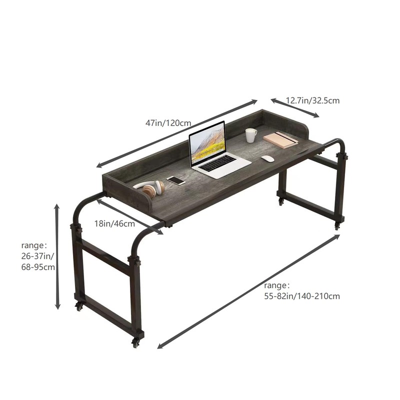 Overbed Table with 360° Wheels, Queen Size Mobile Bed Desk,