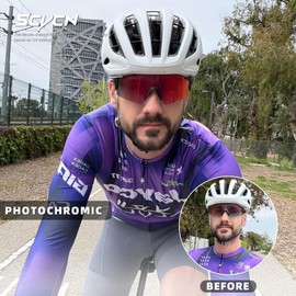 SCVCN Photochromic Cycling Glasses Men Women Sports Sunglasses Clear Cycling MTB Running Cycling Glasses Volleyball Tennis Driving Fishing Softball Mountaineering 001 Black