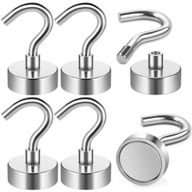 FINDMAG 6 Pack Silver Magnetic Hooks, 10 kg+(22 lb+) Strong Magnet Hooks, Fridge Magnet Hooks for Hanging, Neodymium Magnets with Hooks for Cruise, Bathroom, Kitchen, Garage, Doors, Lockers