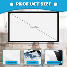 Projector Screen 100 Inches, 16:9 HD Foldable Projector Screen, Anti-Wrinkle Double-Sided Projector Screen 221 x 125 cm, Double-Sided Projection, School, Projector for Camping and Home Cinema
