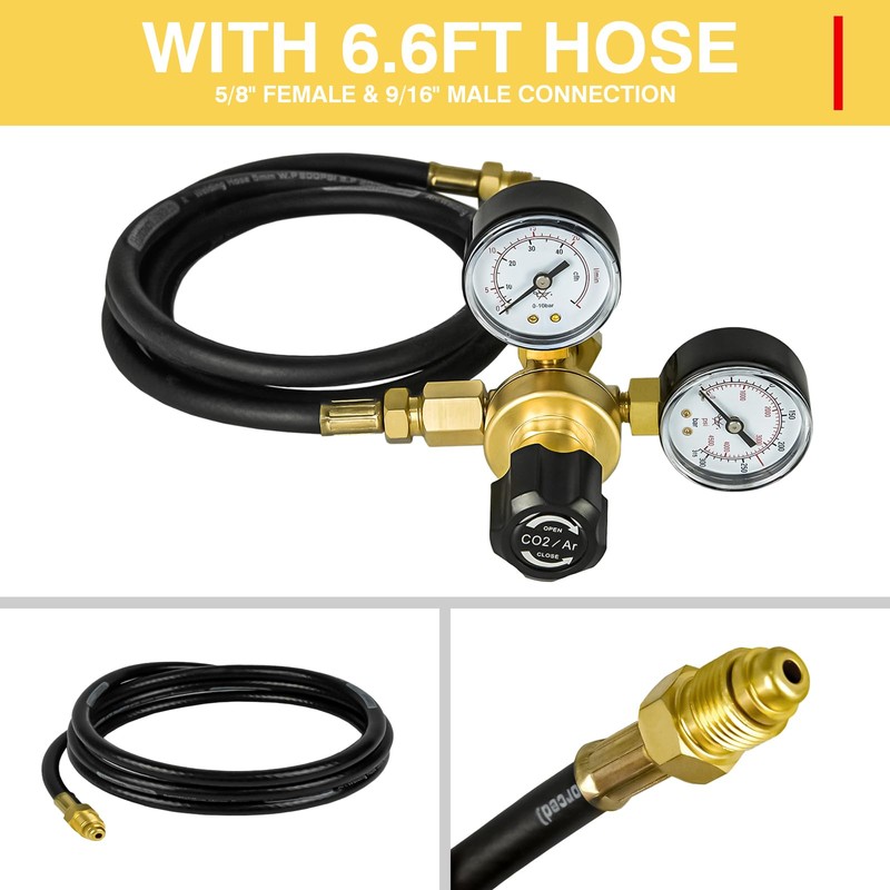 Zistel CO2 Argon Regulator Gauges Gas Welding, 0-4500PSI Argon Gas