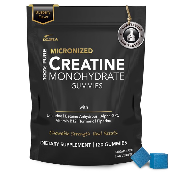 DLNIA 120 Creatine Monohydrate Gummies for Men & Women, Vegan-Friendly,