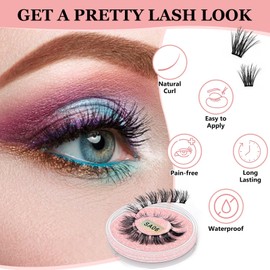 Individual Lashes D Curl 24-28 Clusters DIY False Eyelashes Reusable Soft Natural Easy Fan Russian Lashes Eyelash Extensions Clear Glue Individual Lashes (24 clusters)