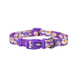 Olahibi Floral Pattern Dog Collar, Pretty Daisy Print, Durable Nylon with Reflective Stripes, Adjustable Length, for Small Dogs.(Small, Purple Daisy)