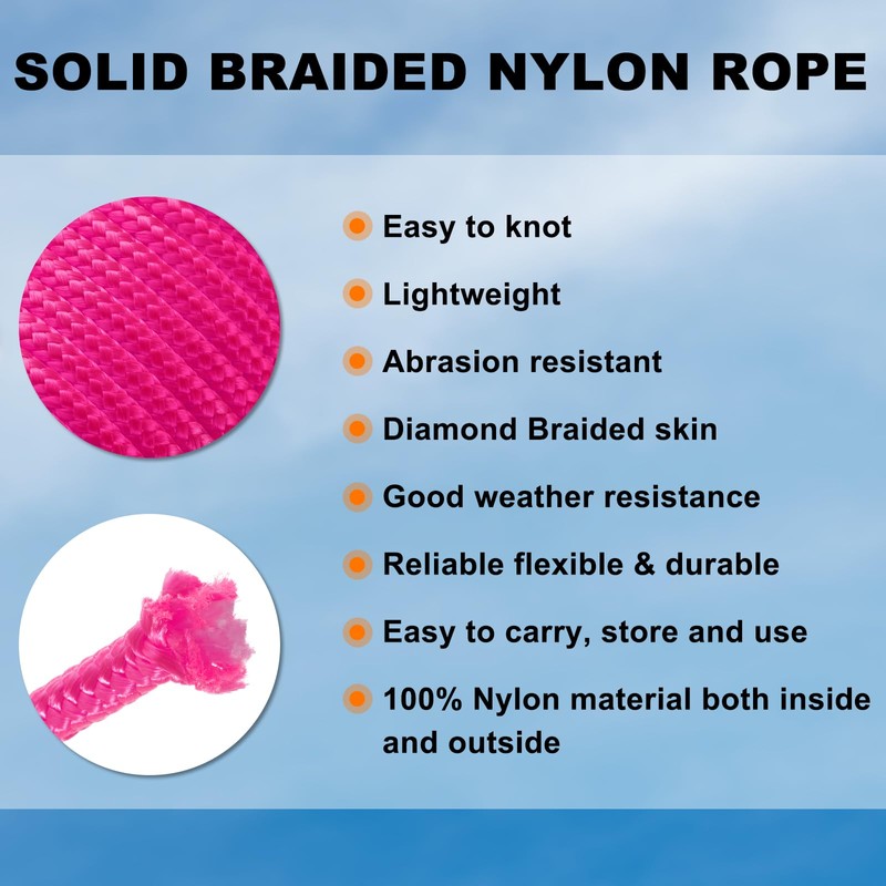 sourcing map Solid Braid Nylon Rope 3/8 Inch 50 Ft