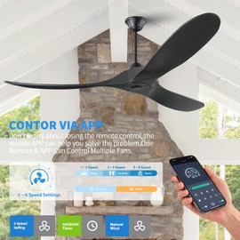 XIZEHA 72 inch Ceiling Fan no Light with APP, Large Ceiling Fan Without Light with Remote Control, Outdoor Ceiling Fans for Patios, Porch, Wet Rated 3 Blades Propeller Wood, High cfm ETL Listed