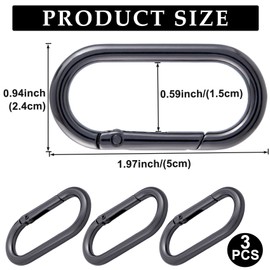 JYvivid 3 Pcs Oval Spring Ring Clips, Metal Keyring Purse Clip, Oval Silver Carabiner, O Ring Carabiner Small for Keychains, Backpacks, Bag Strap - Gun-Black