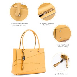 celestina Nappa Leather Tote-Handbags for Women, Genuine Leather Large Shoulder Handbag, Work Purse, Crossbody Tote Bag, Elegant, Durable Design, Spacious with YKK Zipper, Warm-yellow