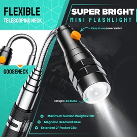 KOOPOOL Telescoping Magnetic Pickup Tools Set, Inspection Mirror Telescoping, LED Flashlight, Cool Gadgets for Men, Gifts for Dad, Husband, Kids, Boyfriend, Magnet Stick