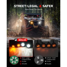 Benlari UTV Turn Signal Kit with Horn, ATV Turn Signal Side by Side, ATV Blinker with Power Switch Street Legal Kit Fit for Polaris RZR PRO, Polaris Ranger XP/Can-Am x3, Kawasaki, CFMOTO & Golf Cart