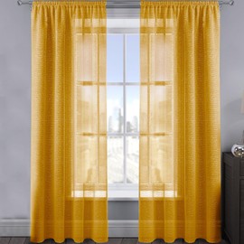 Intimates 2 Panels Woven Shimmer Voile Curtains Window Voile Panels Drapes Treatment for Bedroom and Living (Yellow, 54" w x 90" d)