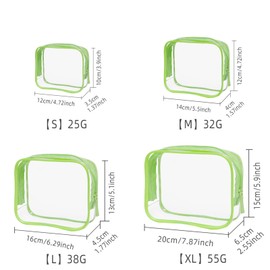4 PCS Green Travel Toiletries Bags Clear Makeup Bags PVC Portable Travel Toiletries Bag for Bathroom, Vacation, 4 Sizes
