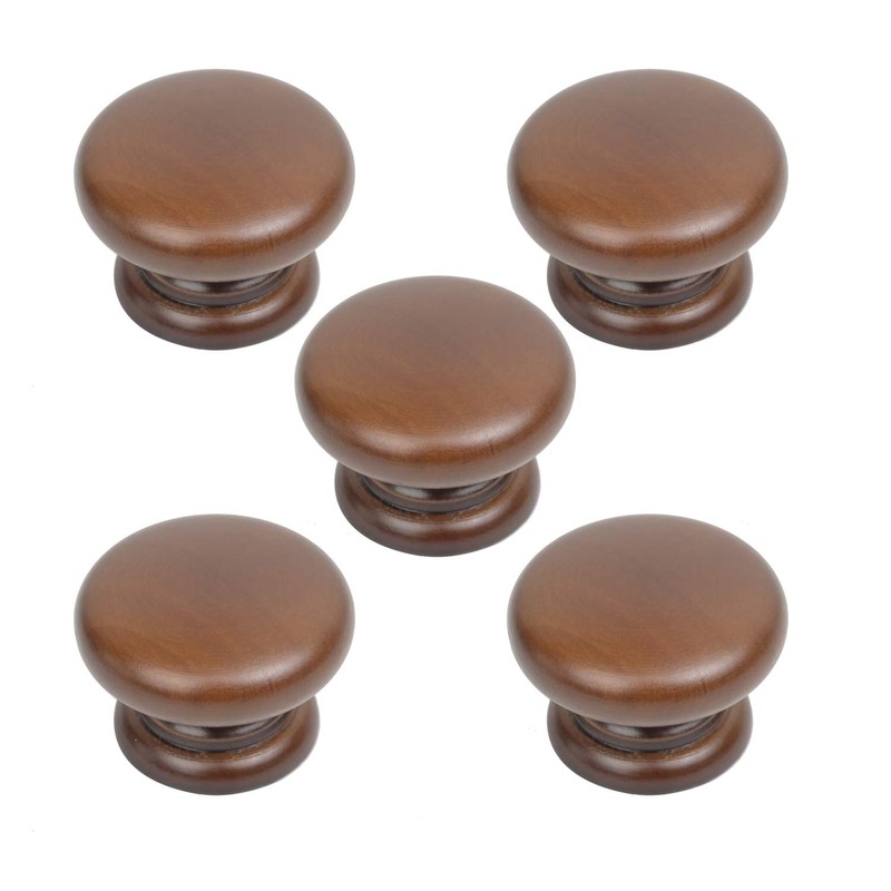 Mysummer 5 Pack Round Wood Drawer Knobs Walnut Finished Kitchen