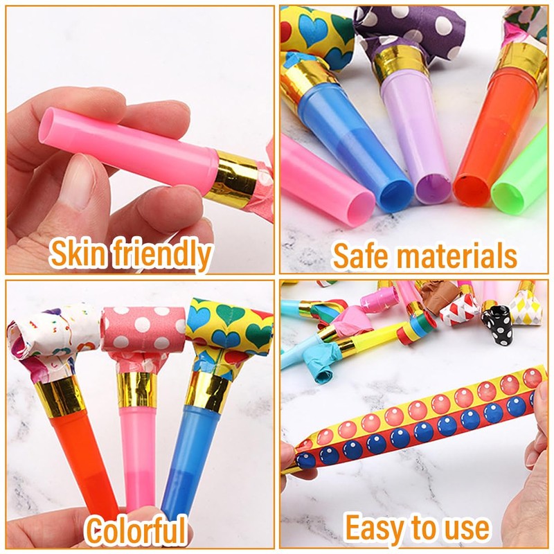 SIRLOMU Pack of 15 Party Flutes Blower Party Whistle Noise-Maker
