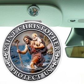 Rawsomes Saint Christopher Medal for Car, Colorful 3D Medal Visor Clip, Saint Christopher Blessing Religious Gift, Car Accessory Blessing for Safe Travel & Protection for Drivers (1Pcs)