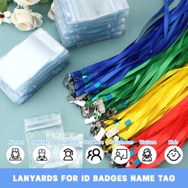 Sherr 400 Pcs Lanyard and ID Badge Holder Clear Waterproof Name Tag Badge Holder Cruise with Clip Neck Lanyard(2.56'' x 4.61'',Multicolor)