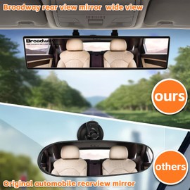 Broadway Car Rear View Mirror HD Anti Glare Universal 12 Inch large Field of View Panoramic Rearview Mirror with Wide Angle Blue Tint for Car SUV and Truck12 Inch White