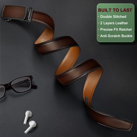 KEMISANT Men's Belt, Automatic Leather Belt Men's Ratchet for Business Suit, 35 mm Belt without Holes, Size Adjustable, Dark Brown6239, 120 cm / 36 cm - 40 cm adjustable waist