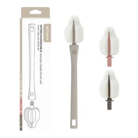 MOTHER-K 109668 Nipple Brush, Bottle Brush, High Adhesion, Foaming Sponge, Bottle Brush Set (1 unit + 3 replacement head nipple brushes), Length Approx. 8.7 x 1.6 inches (22 x 4 cm), Beige Gray