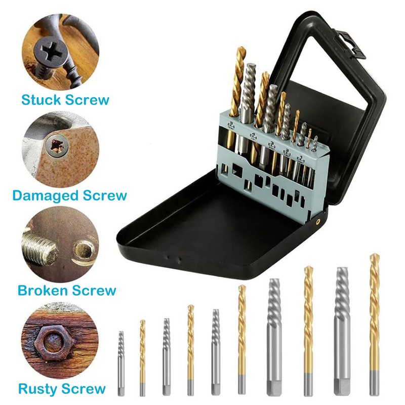 YUENTOEN 10 Piece Screw Extractor Kit, Cobalt HSS Left Hand