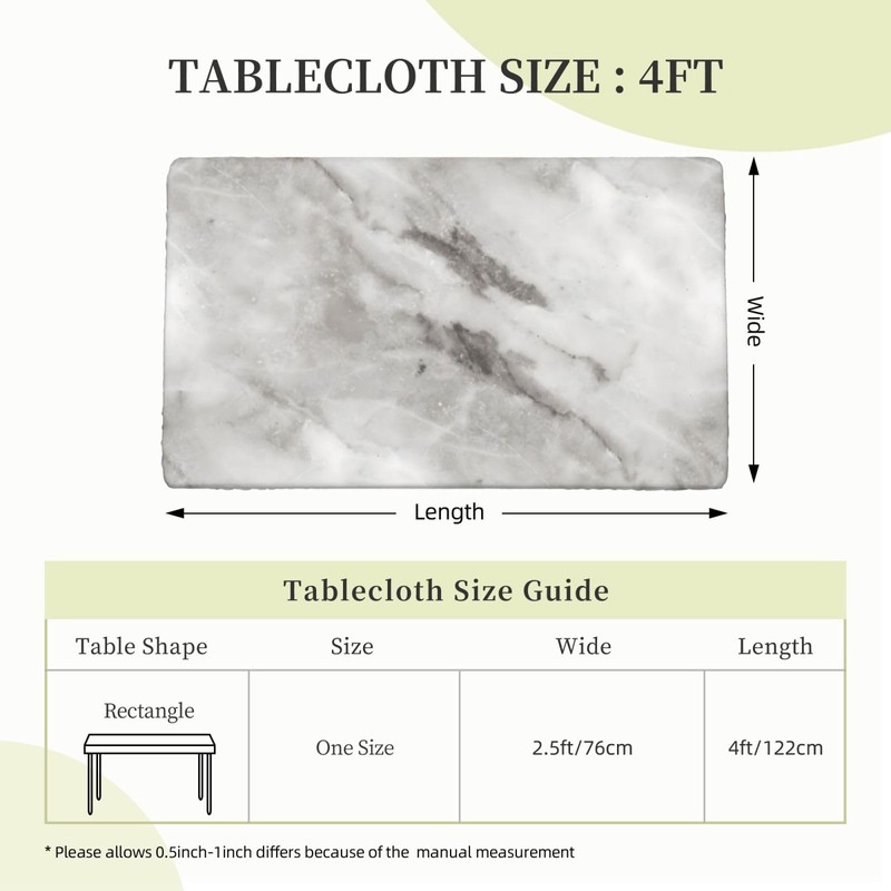 Gray and White Marble Texture Rectangular Tablecloth with Elastic Edge