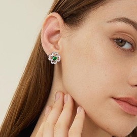 2 in 1 Four Leaf Clover Stud Earrings 925 Sterling Silver St. Patrick's Day Irish Earrings Green Heart Leaf Clover Earrings Gifts for Women Girls