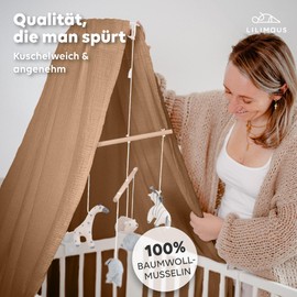 lilimaus Bed Canopy for Baby Bed, Brown, includes Pole, Canopy for Baby Bed Made of 100% Cotton Muslin Handmade – Bed Canopy for Girls and Boys – Canopy Bed Curtains with Rod – Baby Room Decoration