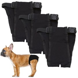 LeerKing Female Dog Pants for Dogs in Heat with Sanitary Pad for Monthly Bleeding Washable Protective Pants Black Pack of 3