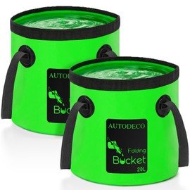 AUTODECO 2 Pcs 20L Collapsible Bucket 5 Gallon Water Container Folding Water Bucket with Handle Portable Wash Basin for Outdoor Gardening Camping Hiking Fishing (Dark Green)