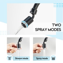 CREA Universal Tap Attachment, 360° Rotatable Aerator Tap, Tap Aerator with Two Jet Types, Aerator for Kitchen / Bathroom Tap, Matt Black