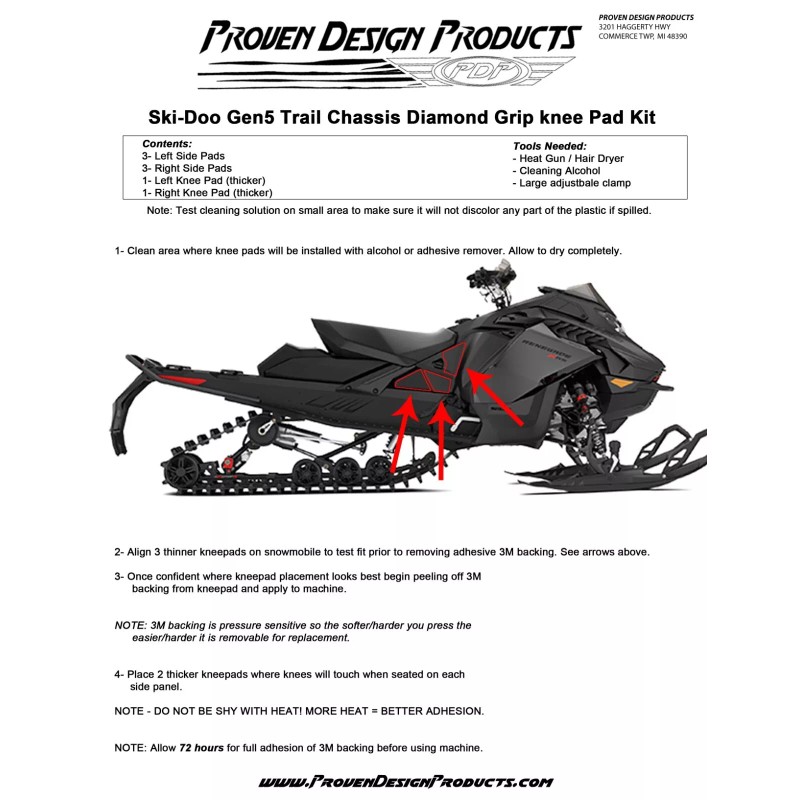 Proven Design Products 2023+ Ski-Doo 850 MXZ DIAMOND GRIP KNEEPAD