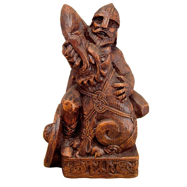 Dryad Design Seated Norse God Tyr Statue Wood Finish Brown