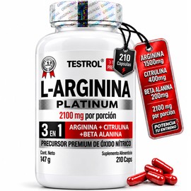 Arginina Platinum 2100mg Por Porción Citrulina Beta Alanina Pre Workout Entreno Cafeina Precursor Oxido Nítrico Testrol 210 Cápsulas