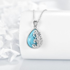 VENACOLY Turquoise Necklace 925 Sterling Silver Turquoise Pendant Jewellery Gifts for Women Turquoise Lovers, Sterling Silver