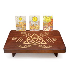 FNYDOX Trinity Knot Altar Table with Tarot Card Holder, Small Wooden Meditation Table Aesthetic Alter, Witchcraft Supplies Witchy Home Decor, Wiccan Supplies and Tools, Pagan Altar Witch Decor