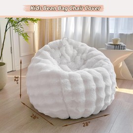 LIFEREVO Kids Fluffy Faux Rabbit Fur Bean Bag Chair Cover (No Filler), Soft Luxury Fuzzy Stuffed Animal Storage Bubble Bean Bag Home Decoration, Comfy Shaggy Furry Beanbag Cover Kids Adults, White