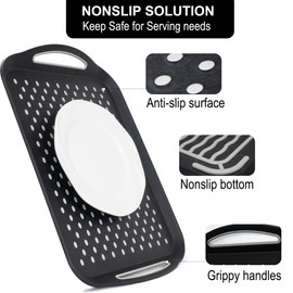 Large Anti-Slip Serving Tray with Handles, Dual Rubber Grippy Lap Food Trays for Eating, Dinning, Breakfast, on Couch/TV, Black & White - Set of 2
