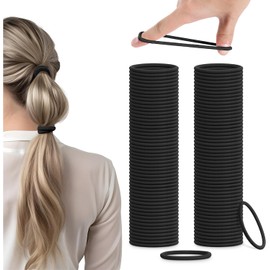 50 pcs Hair Bands, Multicolored Snag Free Thick Elastic Hair Bands for School Kids, Thick Hair Ponytail Bobbles for women, Gentle Strong Snag-free Elastic Baby hair ties for girls. (Black)