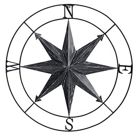 Nearly Natural 40in. Washed Nautical Metal Compass Wall Art Decor, Black, 40.00" x 2.00"