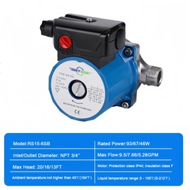 BOKYWOX 3-Speed Hot Water Circulation Pump NPT 3/4'' Recirculating Circulating Pump Stainless Steel 304(RS15-6SB)