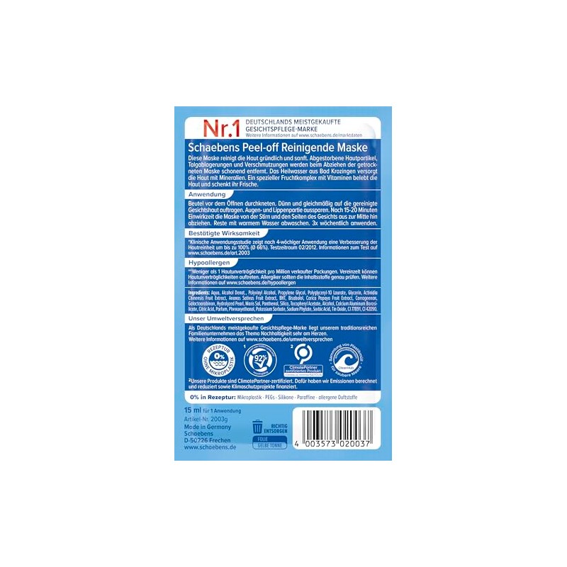 Schaebens Peel-Off Mask, 10 Bags of 15 ml