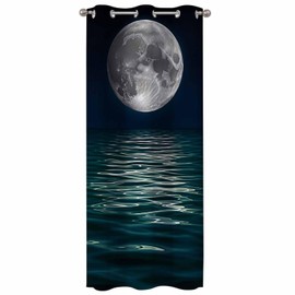 Moon Slider Long Curtains Night Lake Water Blackout Grommet Curtain for Bedroom Kitchen Shower Living Room 34" W x 80" L,1 Panel