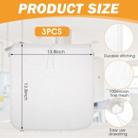 3 PCS Nut Bag Strainer, Ymapinc Extra Large Reusable Nut Milk Bag Reusable Nut Bags For Straining Almond Soy Milk Greek Yogurt Professional for Cold Brew Coffee Tea Beer Fine Nylon Mesh